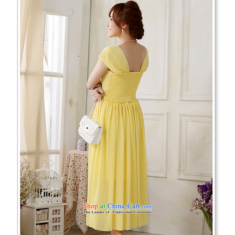 158 and the 2015 Korea Top Loin of sweet shoulders with lace nail pearl party leader in the chiffon long skirt larger female bridesmaid sister mission small yellow XXL suitable for 135-155 dresses, 158 and shopping on the Internet has been pressed.