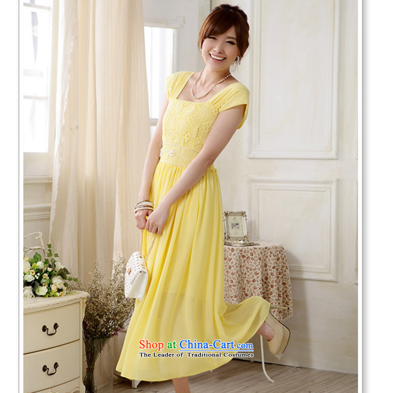 158 and the 2015 Korea Top Loin of sweet shoulders with lace nail pearl party leader in the chiffon long skirt larger female bridesmaid sister mission small yellow XXL suitable for 135-155 dresses, 158 and shopping on the Internet has been pressed.