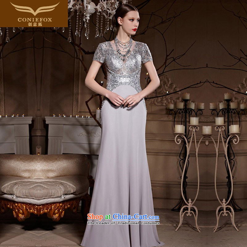 Creative Fox evening dresses silver banquet evening dresses evening drink served long to meet under the auspices of the annual dress dress Skirts 8 Silver GrayL