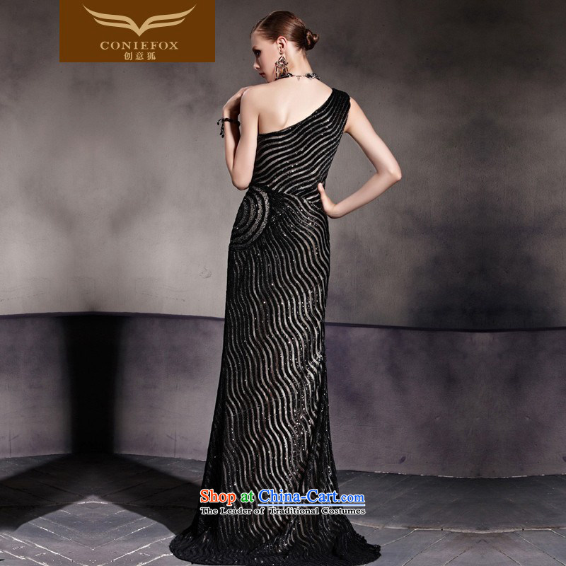 Creative Fox evening dresses and sexy stylish black dress shoulder Sau San dress crowsfoot banquet hosted dress dress red carpet tail dress 81936 picture color XXL, creative Fox (coniefox) , , , shopping on the Internet