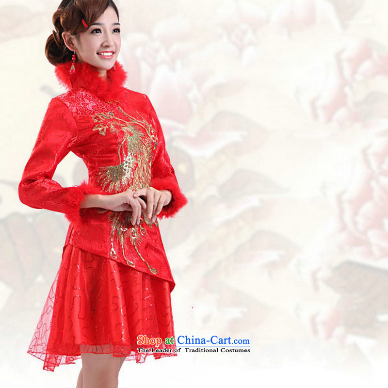 Optimize video autumn and winter, short of cotton qipao bride sets of winter, wedding dress uniform long-sleeved QQ4709 bows red , L, Optimize Hong shopping on the Internet has been pressed.