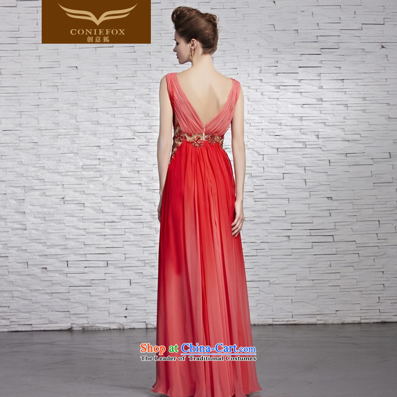Creative Fox evening dresses red shoulders and sexy V-Neck dress elegant long diamond evening dress married bride video thin bows dress 81569 picture color XXL, creative Fox (coniefox) , , , shopping on the Internet