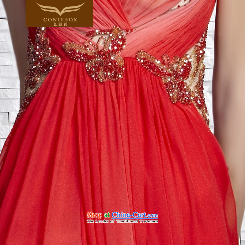 Creative Fox evening dresses red shoulders and sexy V-Neck dress elegant long diamond evening dress married bride video thin bows dress 81569 picture color XXL, creative Fox (coniefox) , , , shopping on the Internet