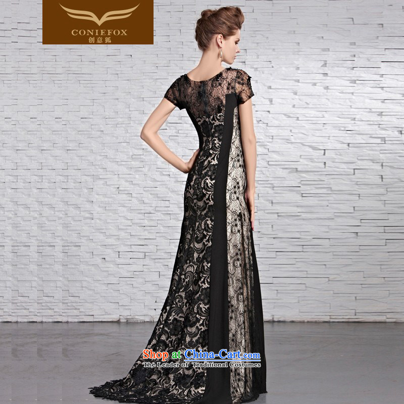The kitsune evening dresses elegant creative round-neck collar package shoulder evening dresses black lace red carpet tail dress annual Banquet Exhibition under the auspices of dress 81612 dress XXL, creative Fox (coniefox) , , , shopping on the Internet