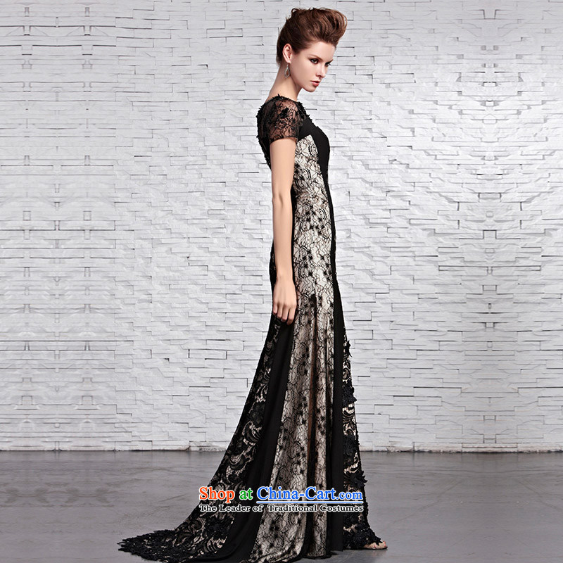 The kitsune evening dresses elegant creative round-neck collar package shoulder evening dresses black lace red carpet tail dress annual Banquet Exhibition under the auspices of dress 81612 dress XXL, creative Fox (coniefox) , , , shopping on the Internet