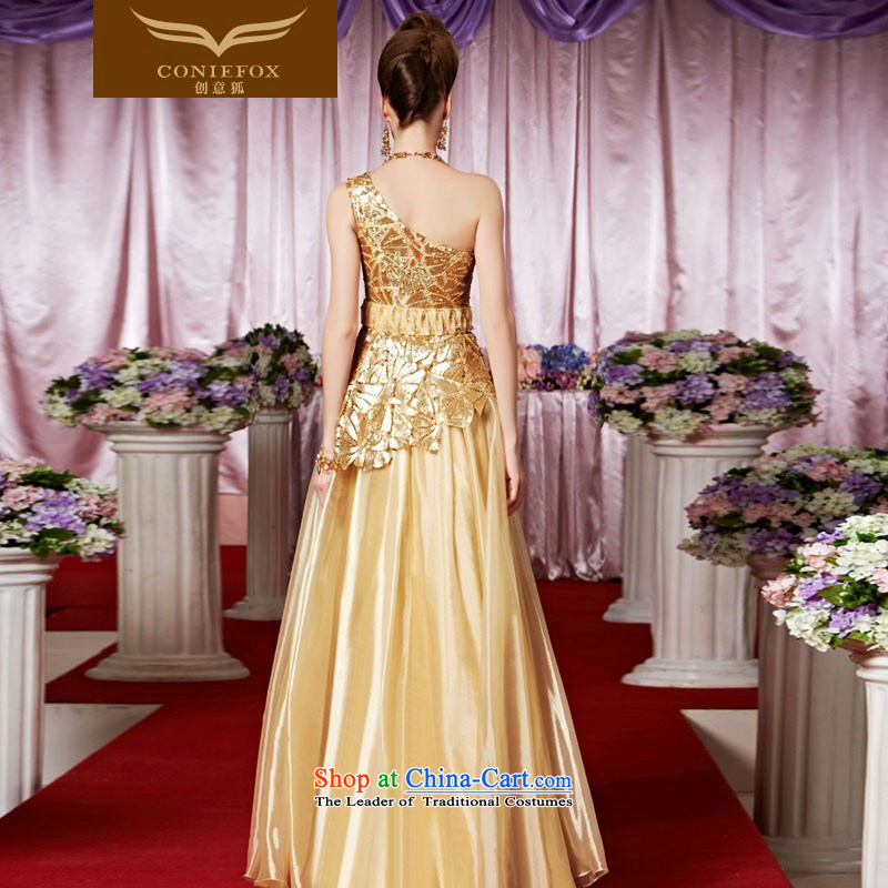 Creative Fox evening dresses sleek gold on chip evening dresses shoulder to dress bon bon skirt exhibition under the auspices of dress red carpet dress 30318 color picture (coniefox M creative Fox) , , , shopping on the Internet