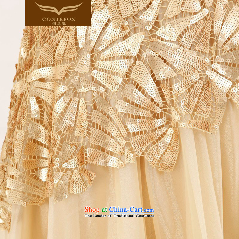 Creative Fox evening dresses sleek gold on chip evening dresses shoulder to dress bon bon skirt exhibition under the auspices of dress red carpet dress 30318 color picture (coniefox M creative Fox) , , , shopping on the Internet