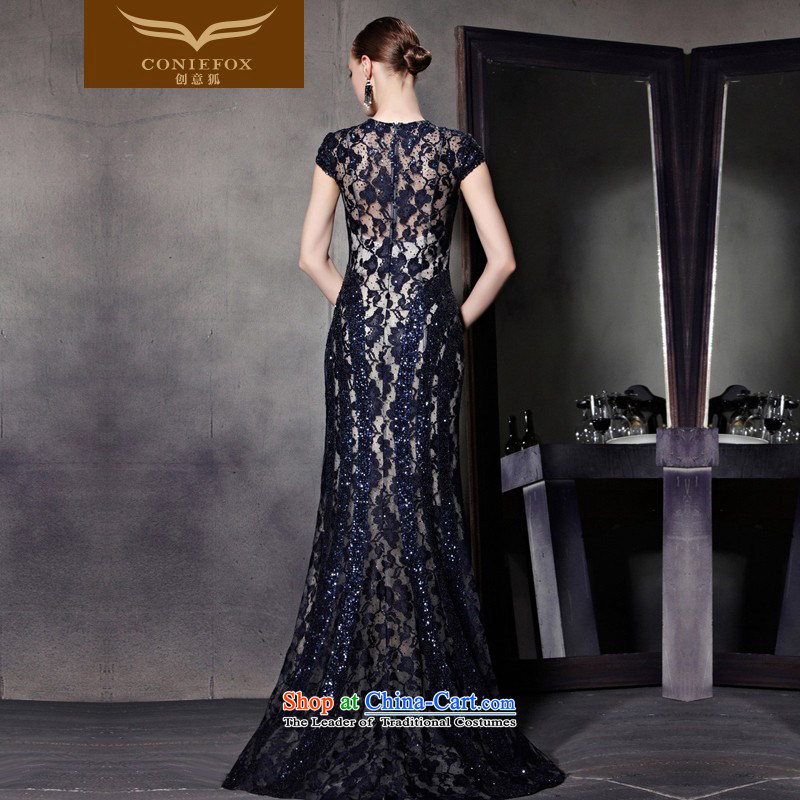 The kitsune evening dresses spring creative new irrepressible lace evening dress blue dress package shoulder banquet red carpet dress suit will preside over 81869 color picture M creative Fox (coniefox) , , , shopping on the Internet