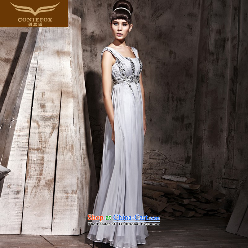Creative fox gray dress shoulders on drill length, align the red carpet to dress suit show evening performances dress bows services welcome dress 81039 gray S