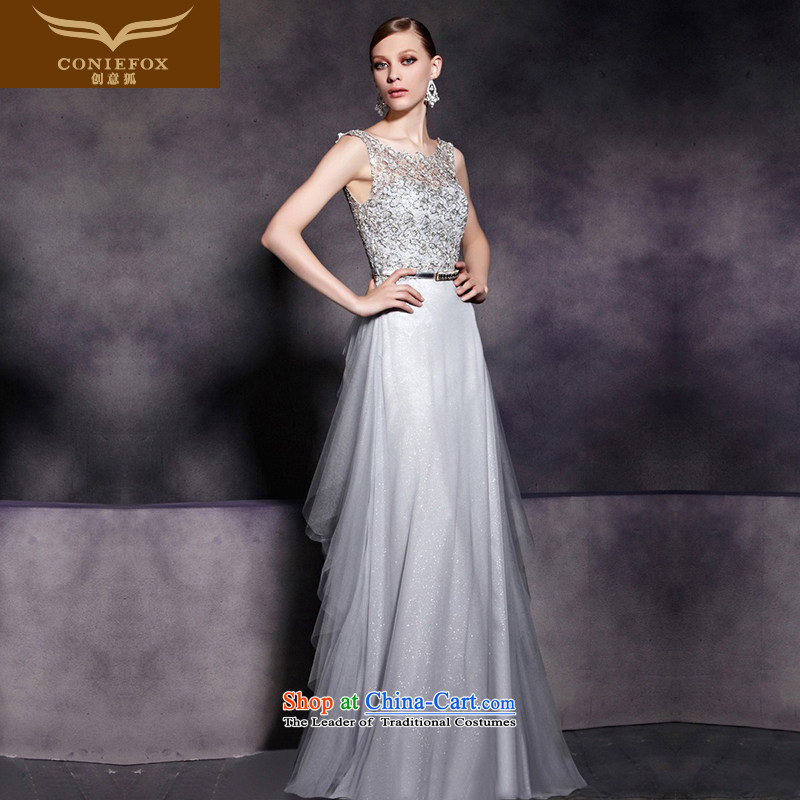 Creative Fox evening dresses 2015 new products bows dress silver bride bridesmaid dress long skirt long shoulders dress moderator dress 30561 color picture XXL