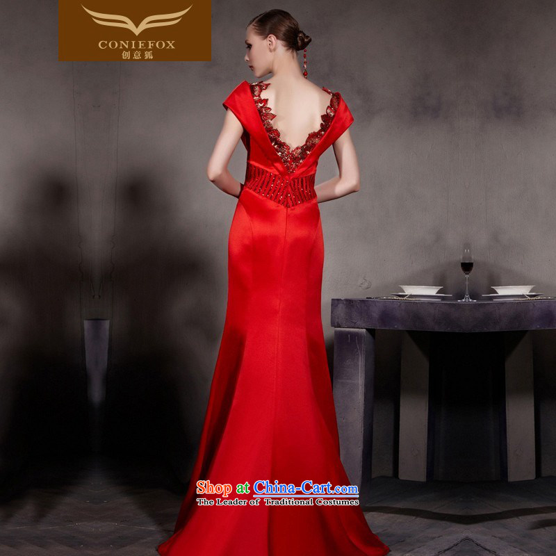 Creative Fox evening dresses red shoulders wedding dress bridal dresses Top Loin of slimming crowsfoot bows services deep V retro evening dresses long skirt 30566 color picture M creative Fox (coniefox) , , , shopping on the Internet