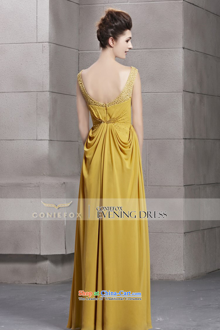 Creative Fox evening dresses yellow engraving noble banquet dinner dress shoulders long gown evening drink service 