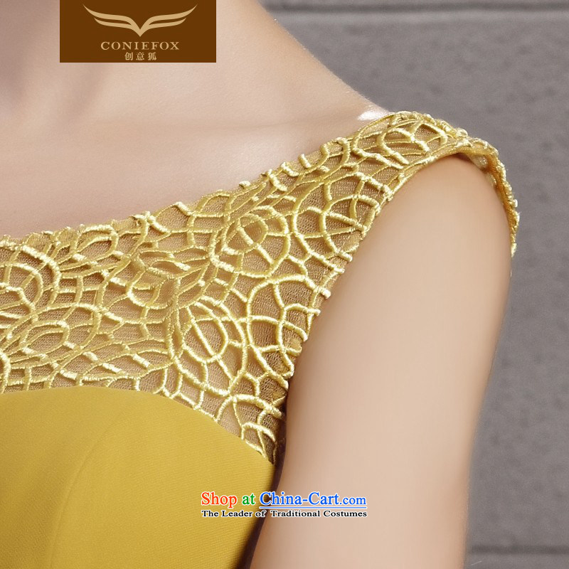 Creative Fox evening dresses yellow engraving noble banquet dinner dress shoulders long gown evening drink service     under the auspices of the annual dress long skirt 30083 picture color S creative Fox (coniefox) , , , shopping on the Internet