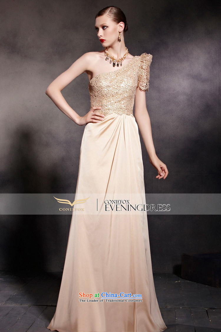 Creative Fox evening dresses gold shoulder dress classy Beveled Shoulder auspices dress stylish lace evening banquet will long gown 30605 color picture pictures, prices, XL brand platters! The elections are supplied in the national character of distribution, so action, buy now enjoy more preferential! As soon as possible.