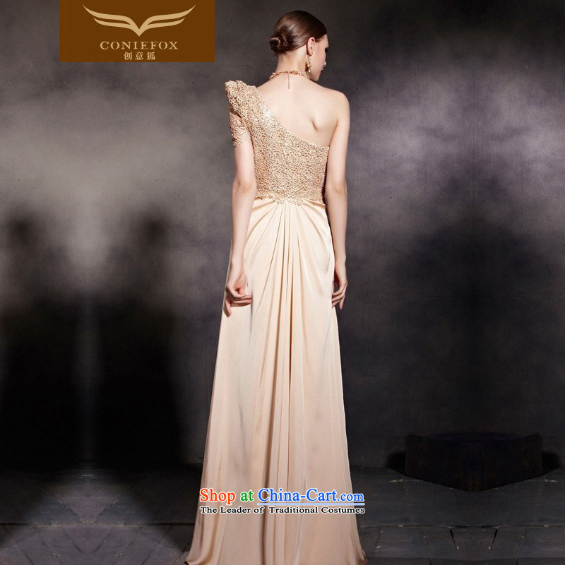 Creative Fox evening dresses gold shoulder dress classy Beveled Shoulder auspices dress stylish lace evening banquet will long gown 30605 color picture XL, creative Fox (coniefox) , , , shopping on the Internet