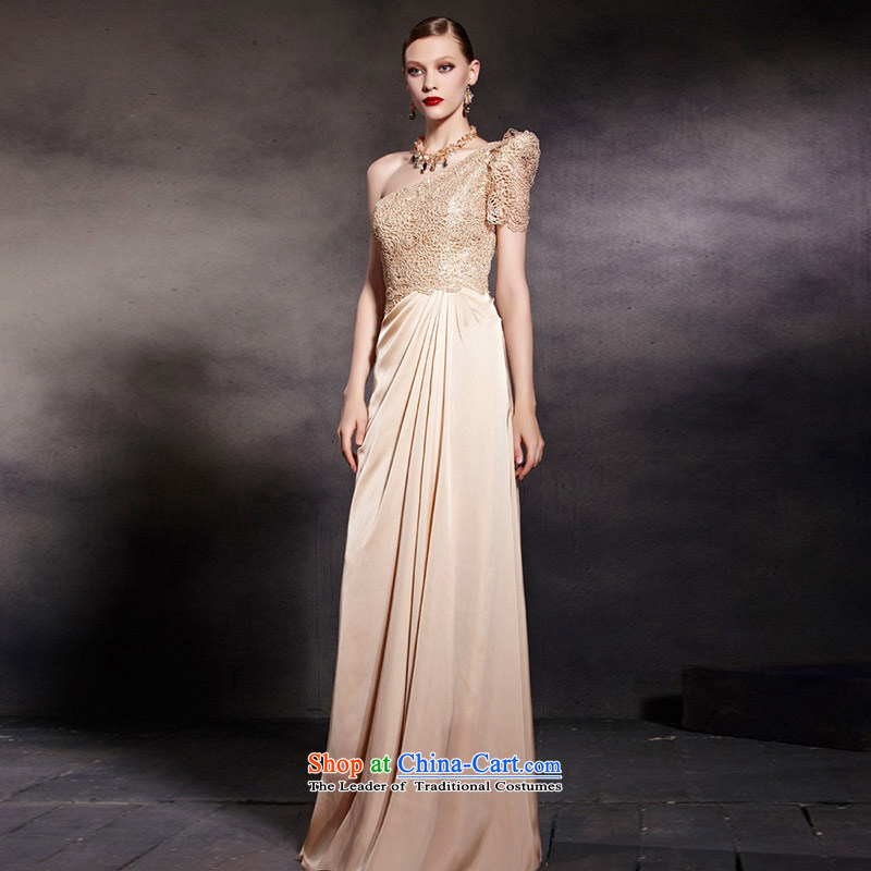 Creative Fox evening dresses gold shoulder dress classy Beveled Shoulder auspices dress stylish lace evening banquet will long gown 30605 color picture XL, creative Fox (coniefox) , , , shopping on the Internet