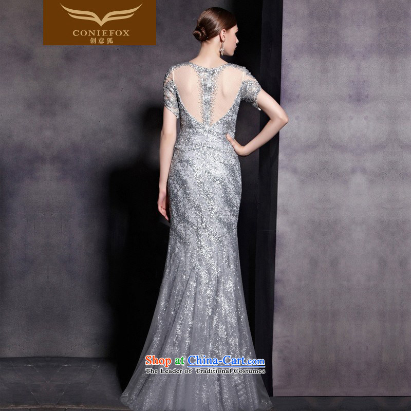 Creative Fox evening dress stylish silver banquet dinner dress shoulders long gown to show exhibition under the auspices of Dress Suit 81836 picture color XXL, creative Fox (coniefox) , , , shopping on the Internet