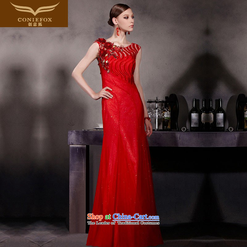 The kitsune evening dresses brides Creative wedding dress evening drink served long red dress fell onto the ground under the auspices of red carpet show dress skirt 30562 picture colorXXL