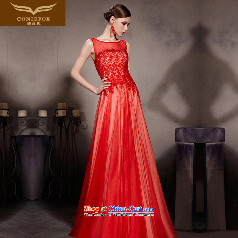 Creative Fox evening dresses and sexy shoulders red bride wedding dress stylish diamond evening drink served to dress stylish red carpet dress 30609 color pictureXL