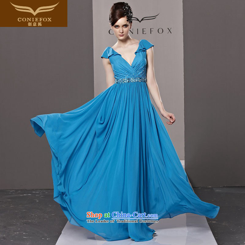 Creative Fox evening dresses, align the blue to deep V sexy wedding dress bridal dresses red carpet performances followed suit long skirt 81219 color pictureS