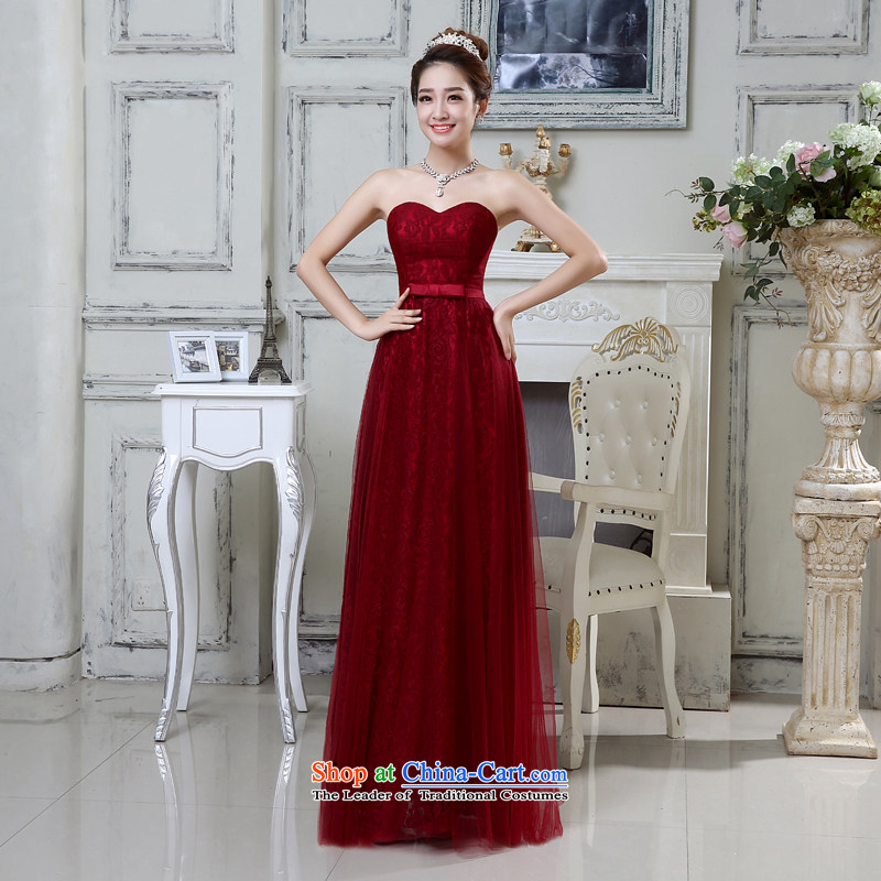 Embroidered bride 2015 summer is the new Marriage Services Korean female thin stylish elegance Sau San video long evening dress dark red S Suzhou Shipment