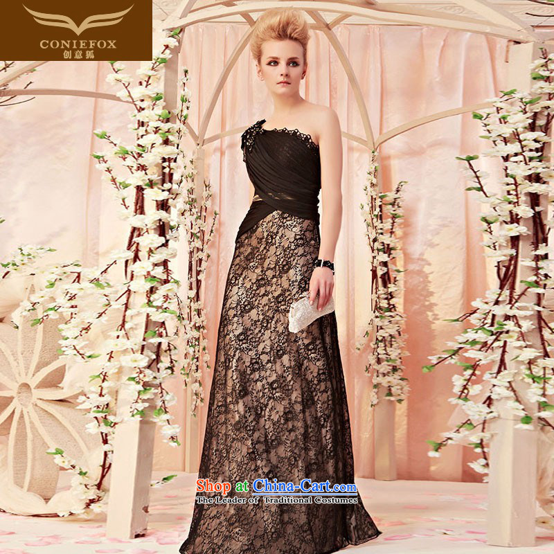 The kitsune dress creative new Venus shoulder black dress design toasting champagne evening service long-soo exhibition under the auspices of dress long skirt 30285 picture colorM