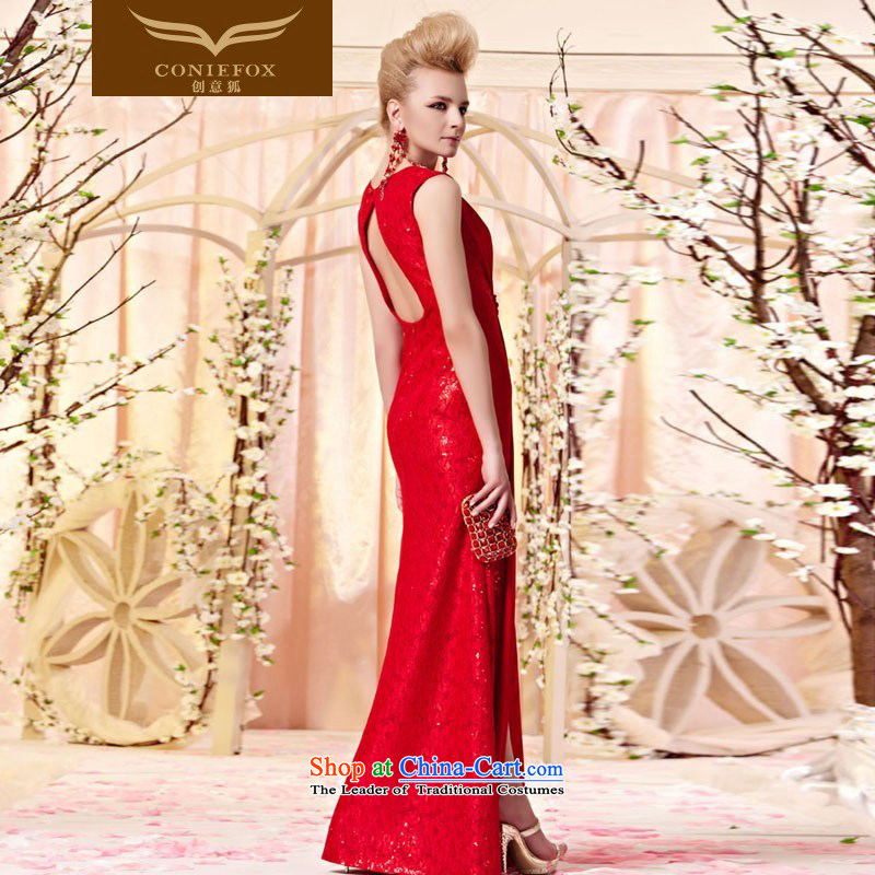 The kitsune elegant evening dress creative sexy deep V lace evening dresses red dress dress married bows long concert red carpet dress 30356 color picture XXL, creative Fox (coniefox) , , , shopping on the Internet