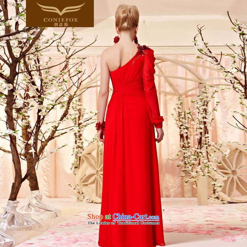 Creative Fox evening dresses early autumn new elegant shoulder long-sleeved evening dresses red evening dresses bride Sau San long skirt bows services 30359 marriage picture color XXL, creative Fox (coniefox) , , , shopping on the Internet