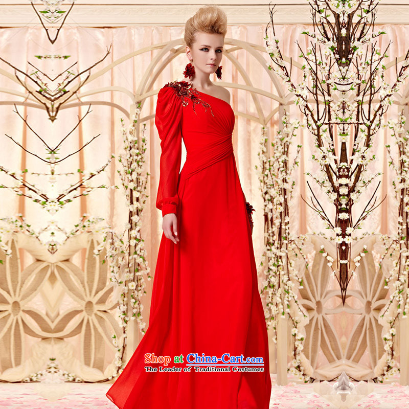 Creative Fox evening dresses early autumn new elegant shoulder long-sleeved evening dresses red evening dresses bride Sau San long skirt bows services 30359 marriage picture color XXL, creative Fox (coniefox) , , , shopping on the Internet