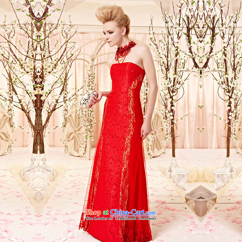Creative Fox evening dresses and sexy beauty chest anointed lace long evening dress skirt red bride wedding dress evening banquet bows dress 30361 picture color XL, creative Fox (coniefox) , , , shopping on the Internet