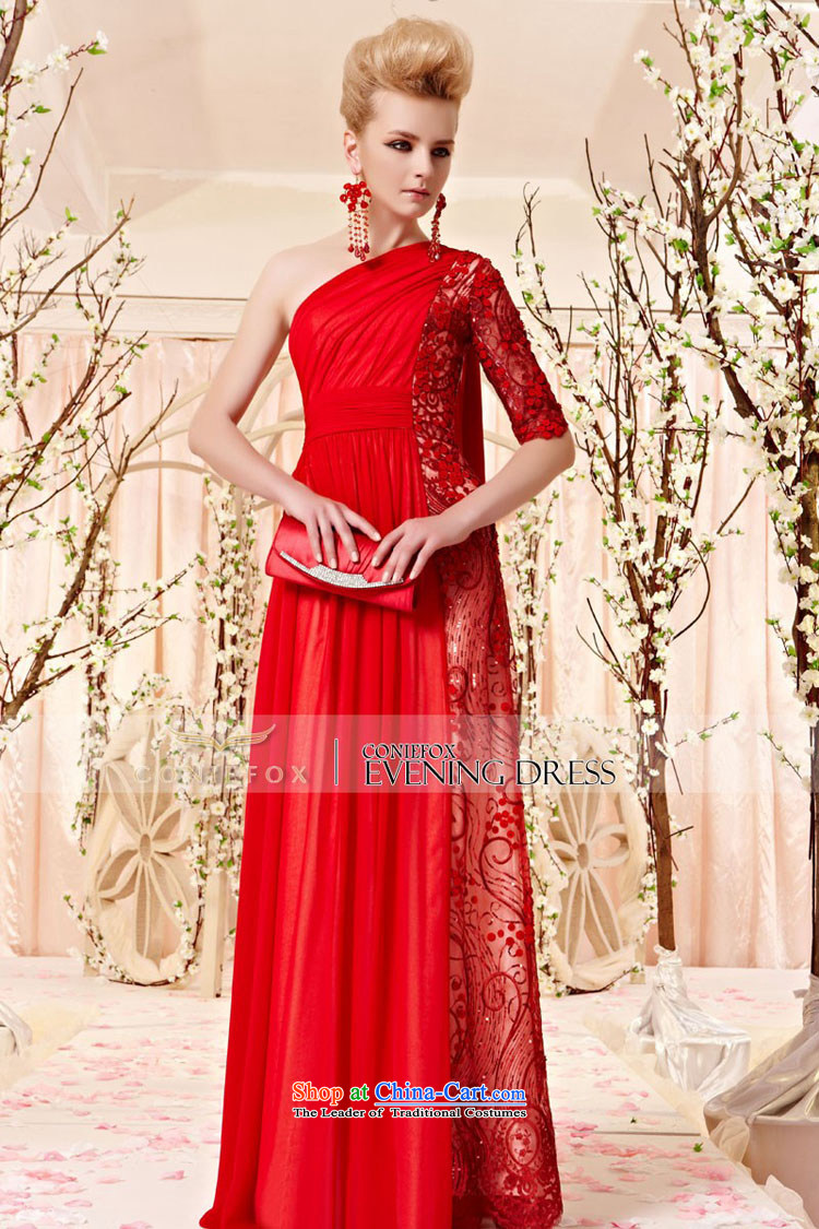 Creative Fox evening dresses retro lace shoulder in the evening drink service cuff dress skirt stylish and classy red Beveled Shoulder bride wedding dress photo color L Photo 30363, prices, brand platters! The elections are supplied in the national character of distribution, so action, buy now enjoy more preferential! As soon as possible.