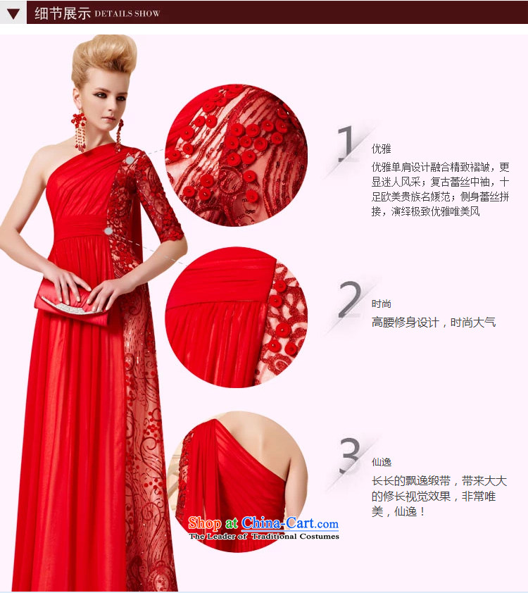 Creative Fox evening dresses retro lace shoulder in the evening drink service cuff dress skirt stylish and classy red Beveled Shoulder bride wedding dress photo color L Photo 30363, prices, brand platters! The elections are supplied in the national character of distribution, so action, buy now enjoy more preferential! As soon as possible.