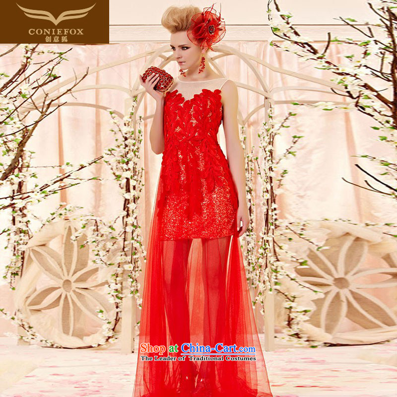 Creative Fox evening dress stylish lace nets banquet evening dresses red petals wedding dress bows to the spring and summer wedding dresses dresses 30396 picture color L