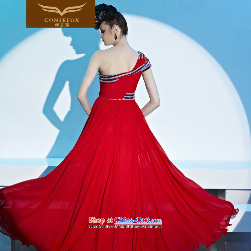 Creative Fox evening dresses red dress shoulder bride wedding dress banquet service simple and classy Western bows style evening dresses long skirt 56690 Red Fox (coniefox XL, creative) , , , shopping on the Internet