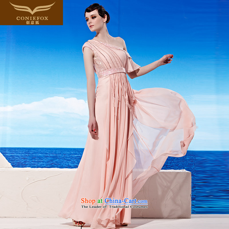 Creative Fox video thin dress Sau San european style banquet evening dress elegant shoulder auspices dress long skirt 56921 pink M