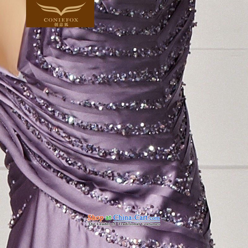 Creative Fox evening dress autumn and winter new long sexy purple shoulders V-Neck evening dress annual meeting under the auspices of dress skirt banquet evening drink service 81358 color picture M creative Fox (coniefox) , , , shopping on the Internet