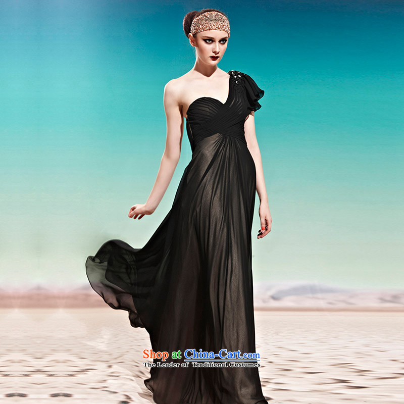 Creative Fox evening dress shoulder long gown continental black dress and chest evening dresses to align the beveled shoulder banquet service 56930 bows Black Fox (coniefox XXL, creative) , , , shopping on the Internet