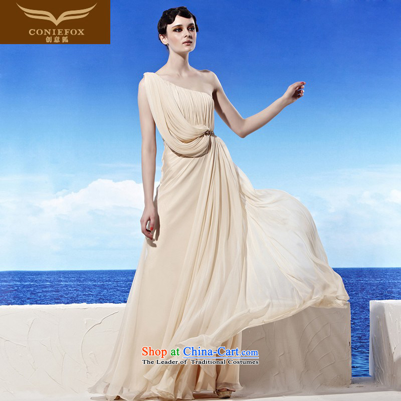 The kitsune elegant evening dress creative shoulder apricot evening drink served long gown dresses reception dinner dress will preside over?56951?picture color?XL