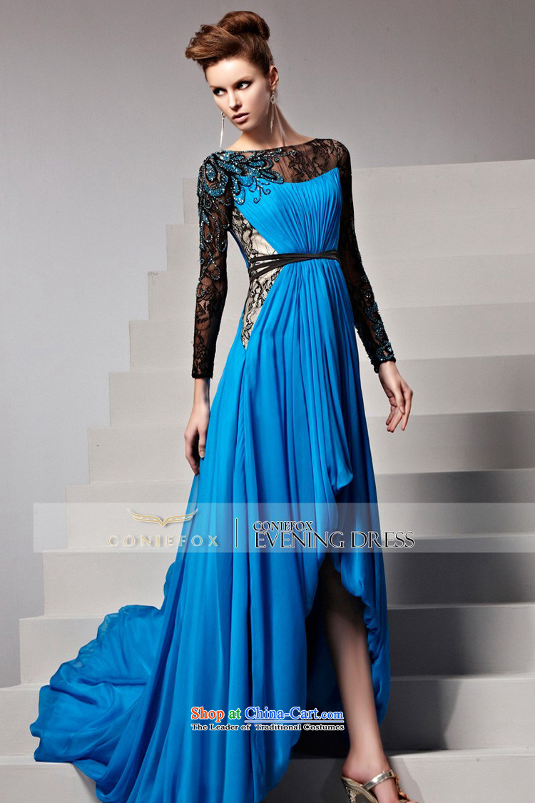 Creative Fox evening dress autumn and winter new blue dress tail evening dress elegant performances dress lace long-sleeved gown dresses 81532 color picture pictures, prices, L brand platters! The elections are supplied in the national character of distribution, so action, buy now enjoy more preferential! As soon as possible.