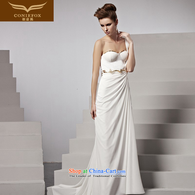 Creative Fox shoulder bride wedding dress elegant long tail evening dresses white dresses and chest banquet evening dress long skirt 81553 under the auspices of picture colorXL