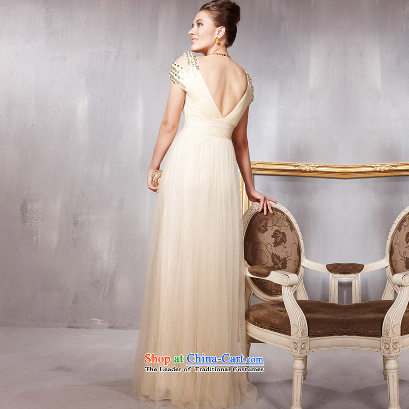 Creative Fox evening dress stylish water drilling V-Neck shoulder wedding dresses marriages bows to Sau San long bridesmaid service banquet evening dresses 56815 Light Yellow XL, creative Fox (coniefox) , , , shopping on the Internet