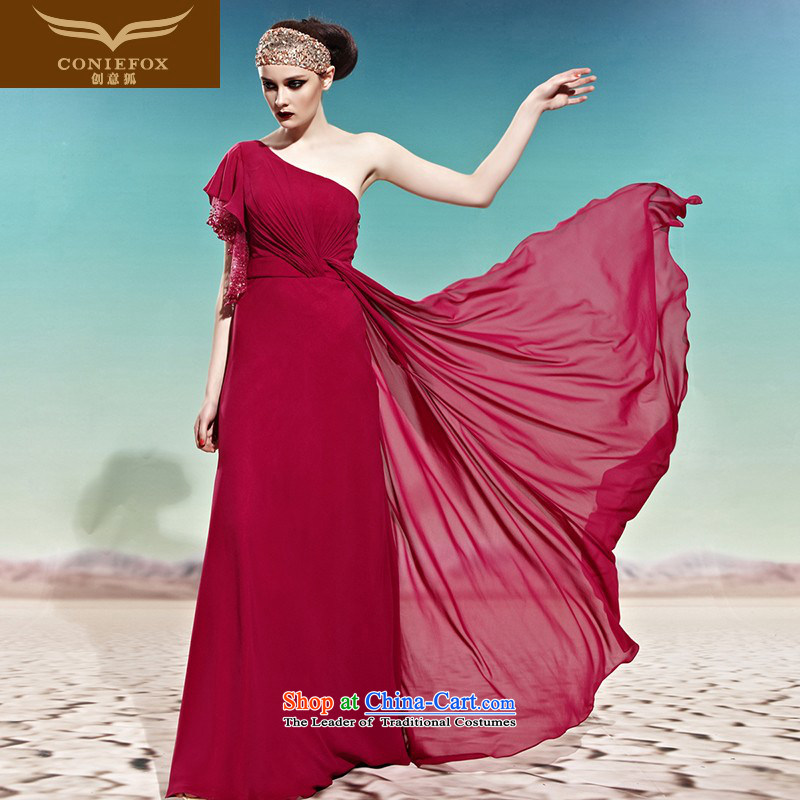 Creative Fox evening dresses and sexy single shoulder length, banquet evening dresses dresses annual meeting presided over a drink service dress bridesmaid dress stage performance service 56990 picture color聽XL