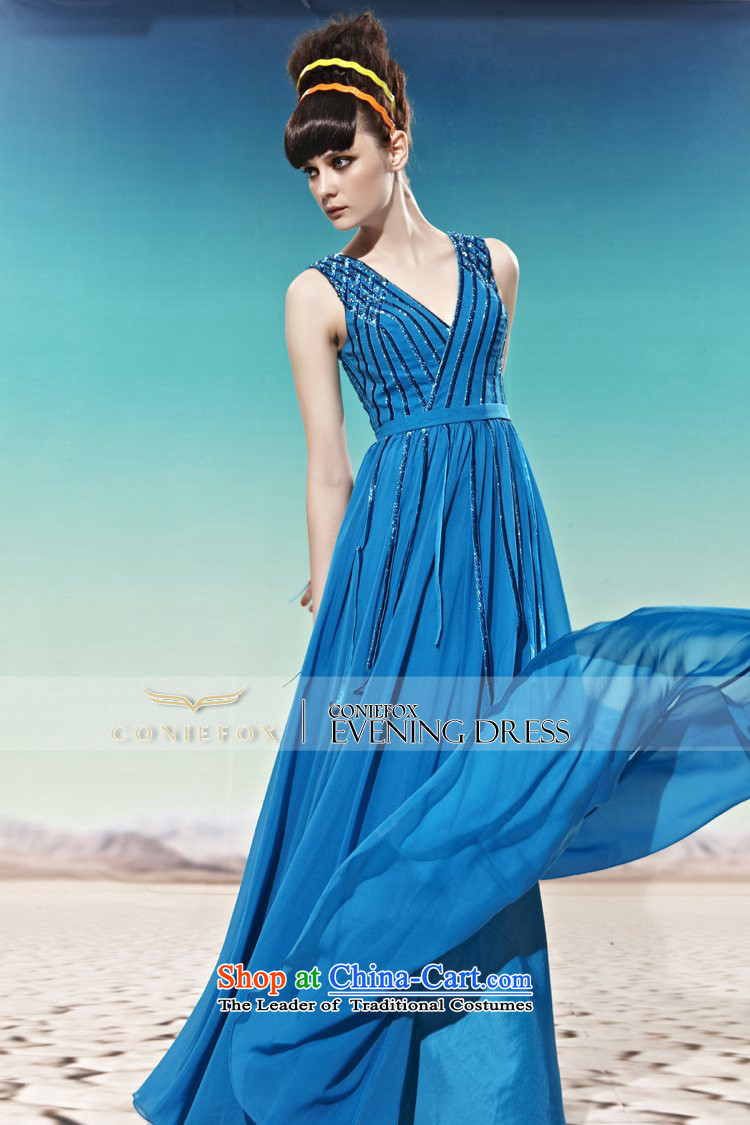 Creative Fox evening dresses and sexy deep V Korean Won edition dress marriage bows wedding dress long evening dresses water drilling dresses 58021 blue S picture, prices, brand platters! The elections are supplied in the national character of distribution, so action, buy now enjoy more preferential! As soon as possible.