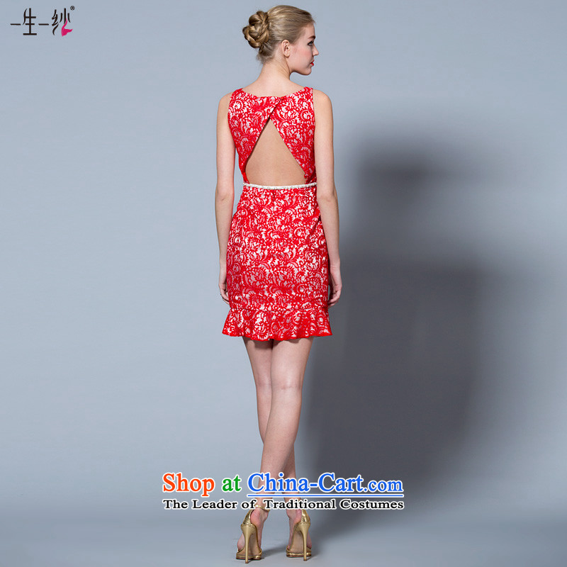 2015 new shoulders banquet dinner dress short) bows Service Bridal lace Red Dress 30220929 marriage small red 155/82A 30 days pre-sale, a Lifetime yarn , , , shopping on the Internet