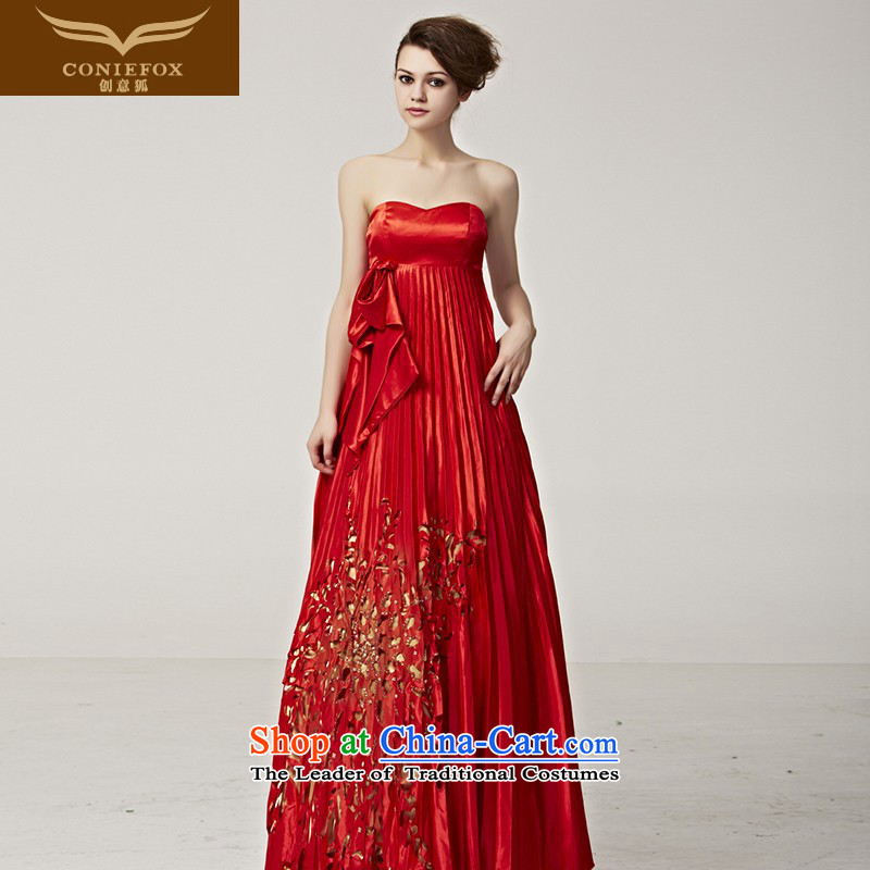 Creative Fox evening dresses new stylish coat red dress and small chest dress long skirt marriages bows dress banquet long gown 56252 picture color?M