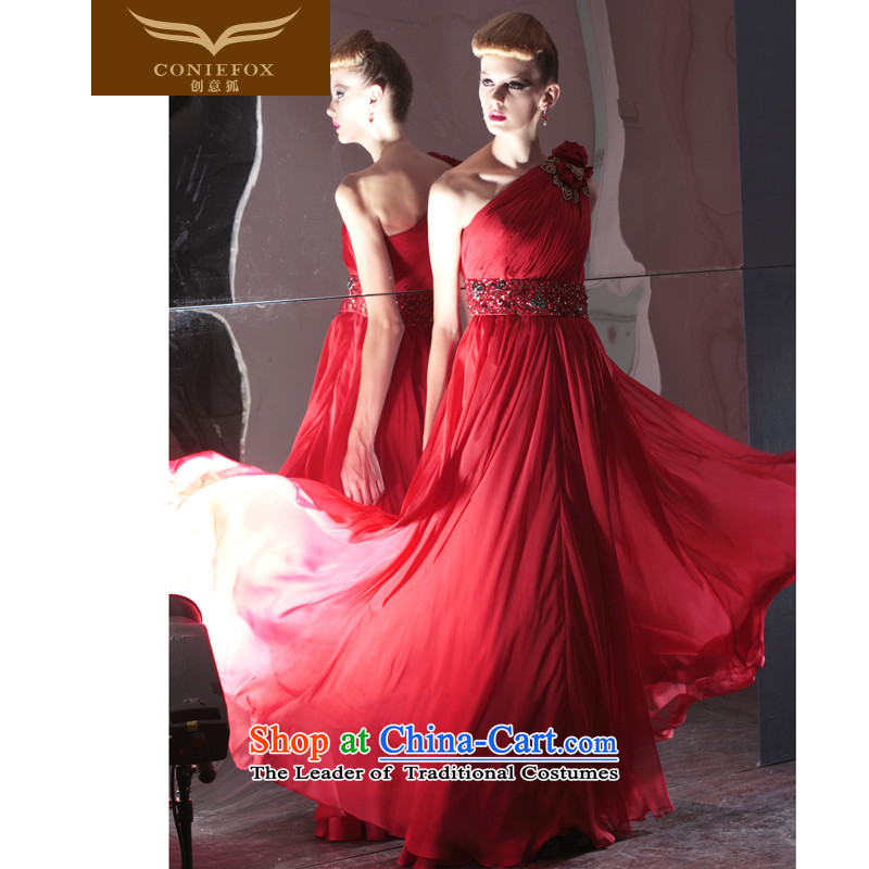 Creative Fox evening dresses red bride wedding dress Beveled Shoulder back to serve evening banquet bows dress wedding-dress stage performances scheduled service long skirt 81002 Red Fox (coniefox XL, creative) , , , shopping on the Internet