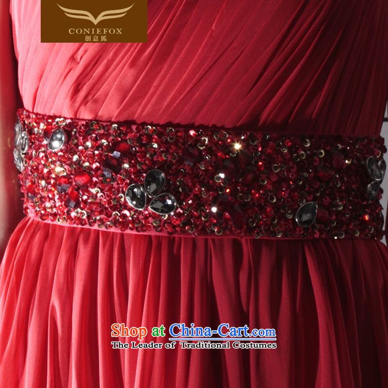 Creative Fox evening dresses red bride wedding dress Beveled Shoulder back to serve evening banquet bows dress wedding-dress stage performances scheduled service long skirt 81002 Red Fox (coniefox XL, creative) , , , shopping on the Internet