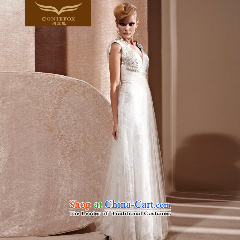 Creative Fox evening dress white wedding dress Deep v-neck bride wedding dress banquet services under the auspices of the annual bows dress 80991 S creative Fox White (coniefox shopping on the Internet has been pressed.)