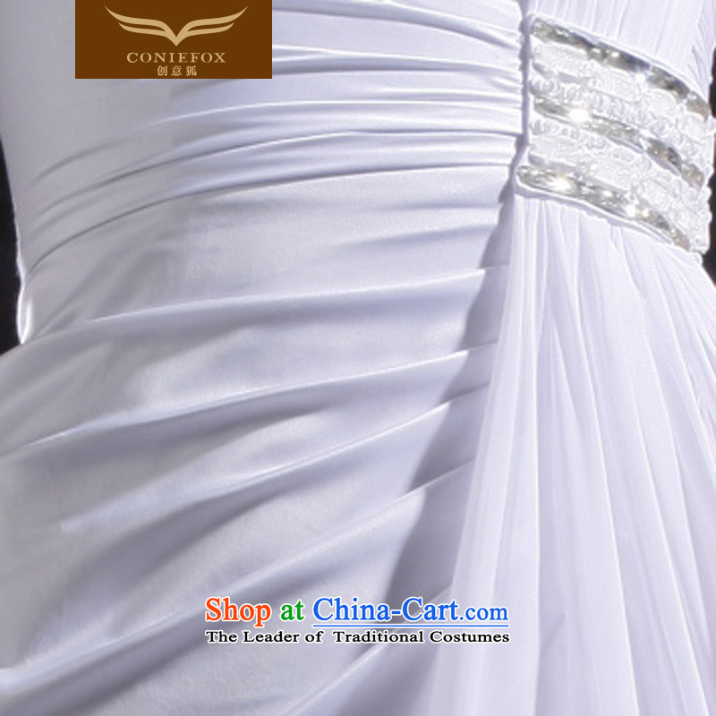 Creative Fox white shoulder wedding dresses Bridal Services Booking wedding dress toasting champagne evening banquet hosted dress will install long skirt 56628 White XL, creative Fox (coniefox) , , , shopping on the Internet