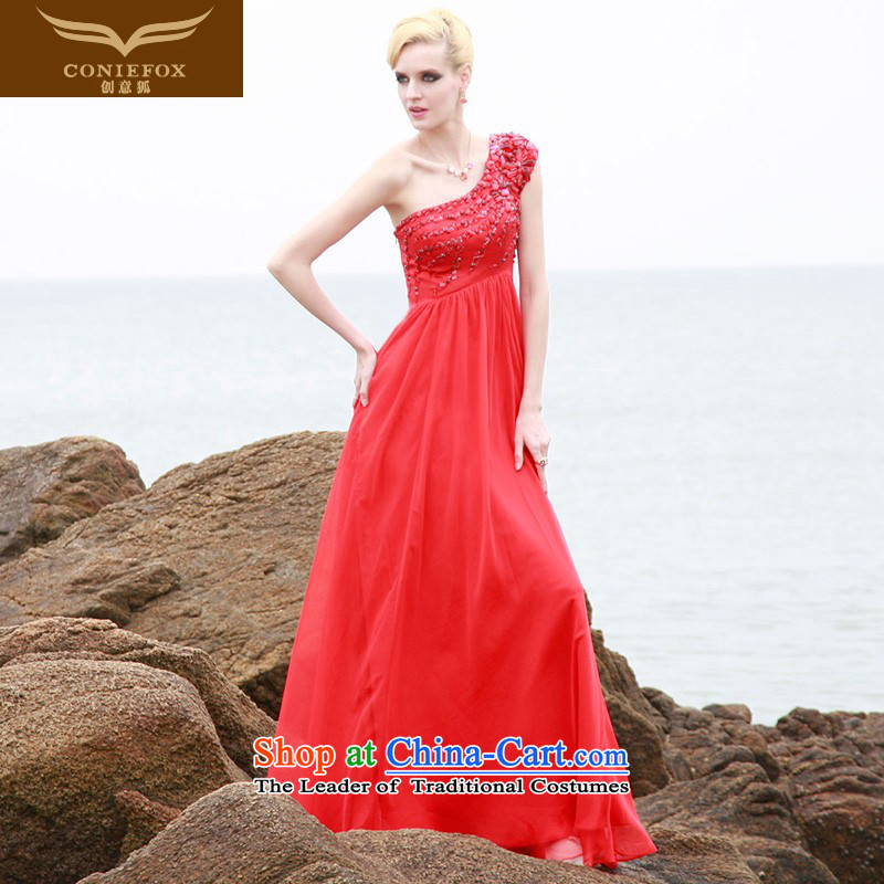Creative Fox evening dresses 2015 new red bride wedding dress banquet bows services shoulder length skirts dresses, wedding dresses 80652 Red XL